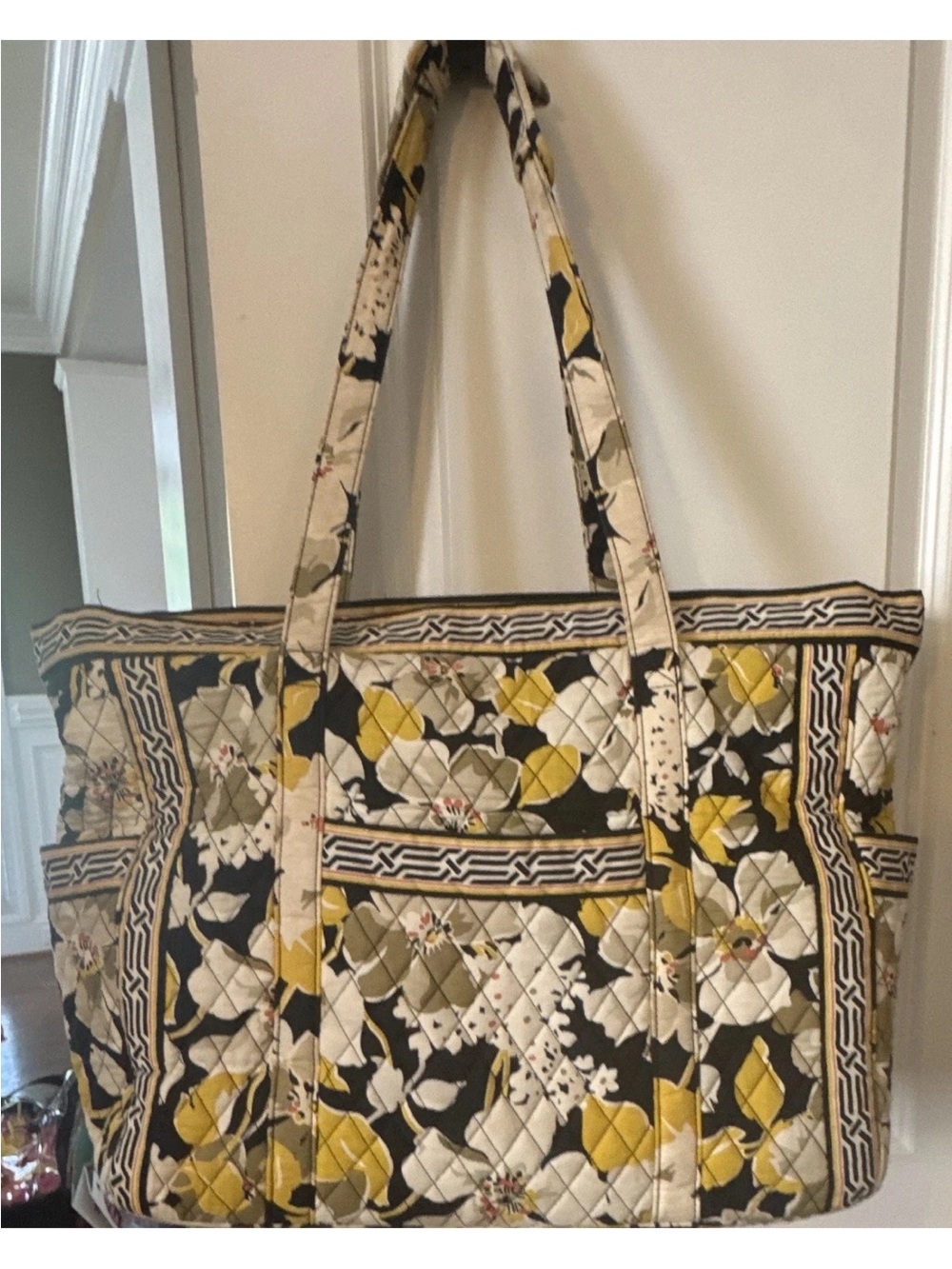 Vera Bradley Quilted Floral Tote in Yellow, Black & Cream